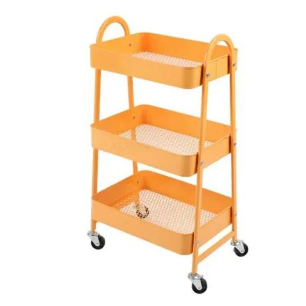 3 Tier Rolling Storage Trolley, Orange for Kitchen, Bathroom, Office