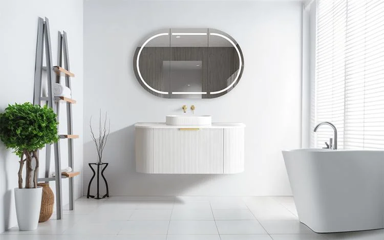 Modern Luxury Fluted Curved Double Sink Floating Cabinet Wall Mount Bathroom Vanity with Sink