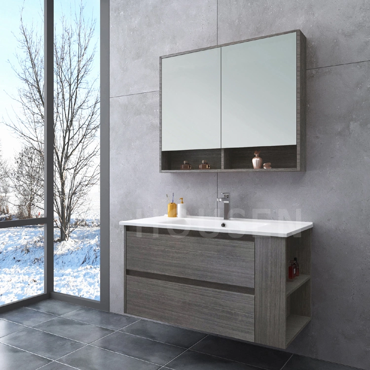 Nordic Wall Mounted Plywood Bathroom Vanity Units Set Cabinet with Sink Light Mirror
