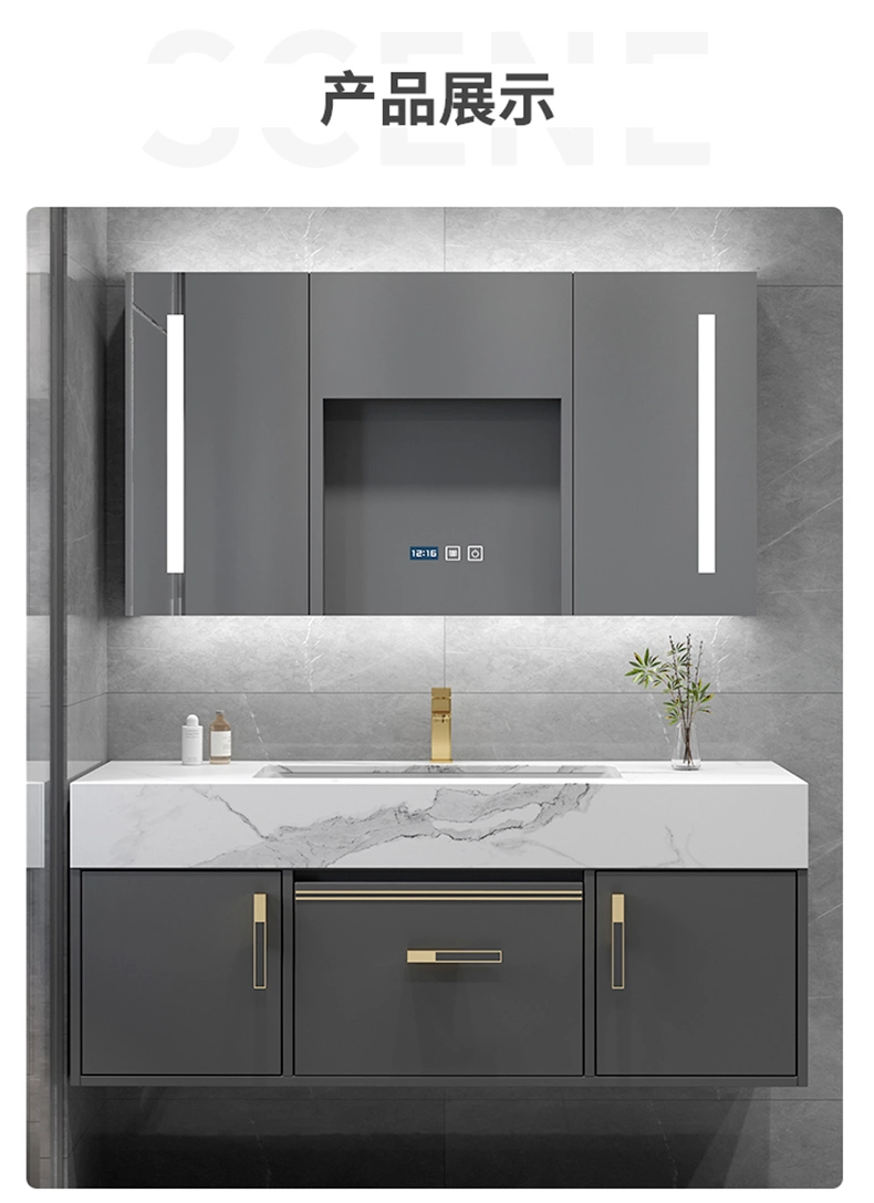 Wholesale Wall Mounted Vanity Cabinets Hotel Bathroom Furniture Modern Light Luxury Cabinet Including Basin and Smart Mirror