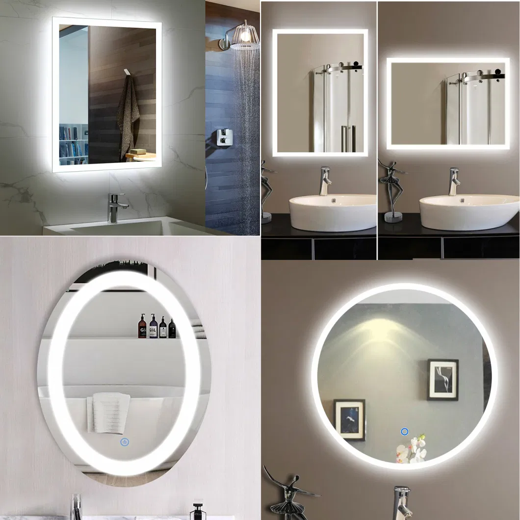 Fogless Dimmable Color Temperature Adjustable Rectangle LED Mirror with Modern Touch Control