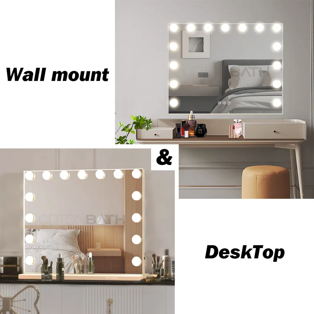 Ortonbath Hollywood Vanity Mirror with Dimmable LED Lights 3 Lighting Modes 2in1 Large Lighted Makeup Mirror for Desk and Wall