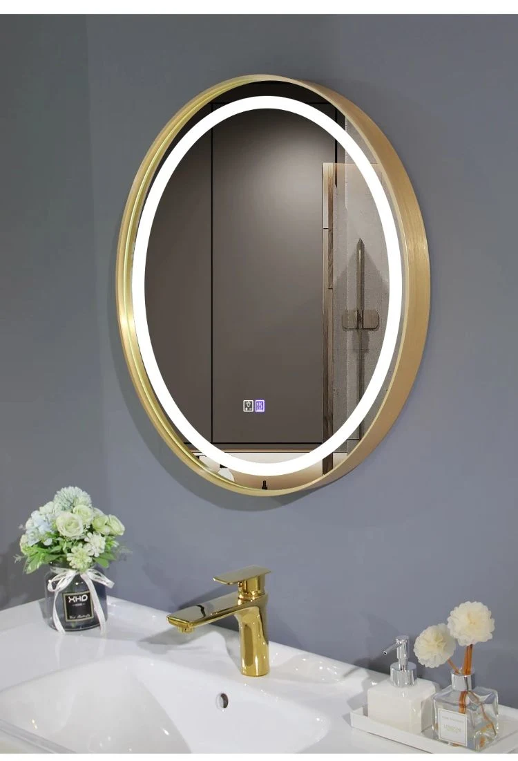 Low MOQ Aluminum Alloy Gold Framed Rectangle Mirror Wall Mounted Smart Mirror with LED Light for Bathroom Vanity Mirror