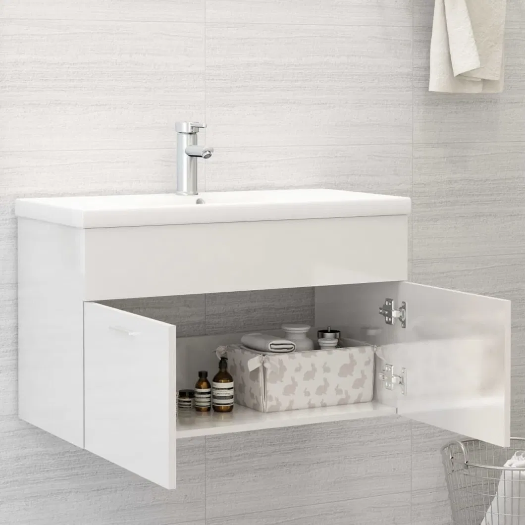 Sink Cabinet with Built-in Basin High Gloss White Chipboard