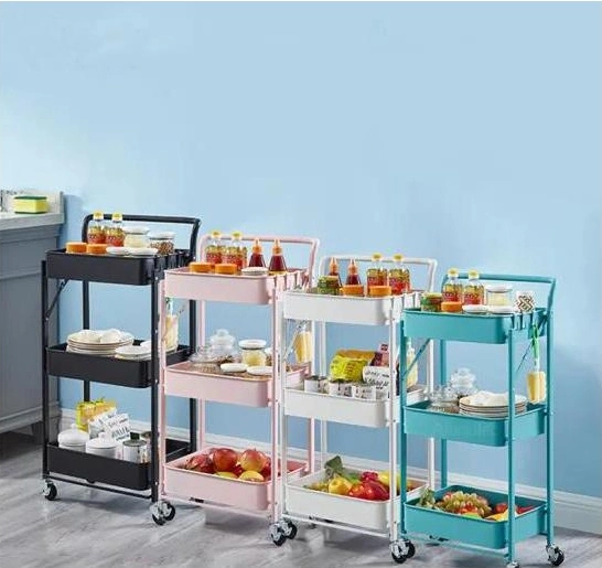 3 Tier Rolling Storage Trolley, Orange for Kitchen, Bathroom, Office