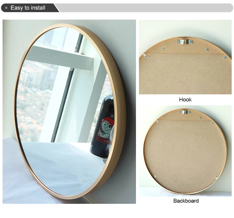 Jh Glass Round Wall Mounted Home Hotel Decoration Vanity Mirror Black White Gold Bronze Aluminum Alloy Frame Make up Bathroom Furniture