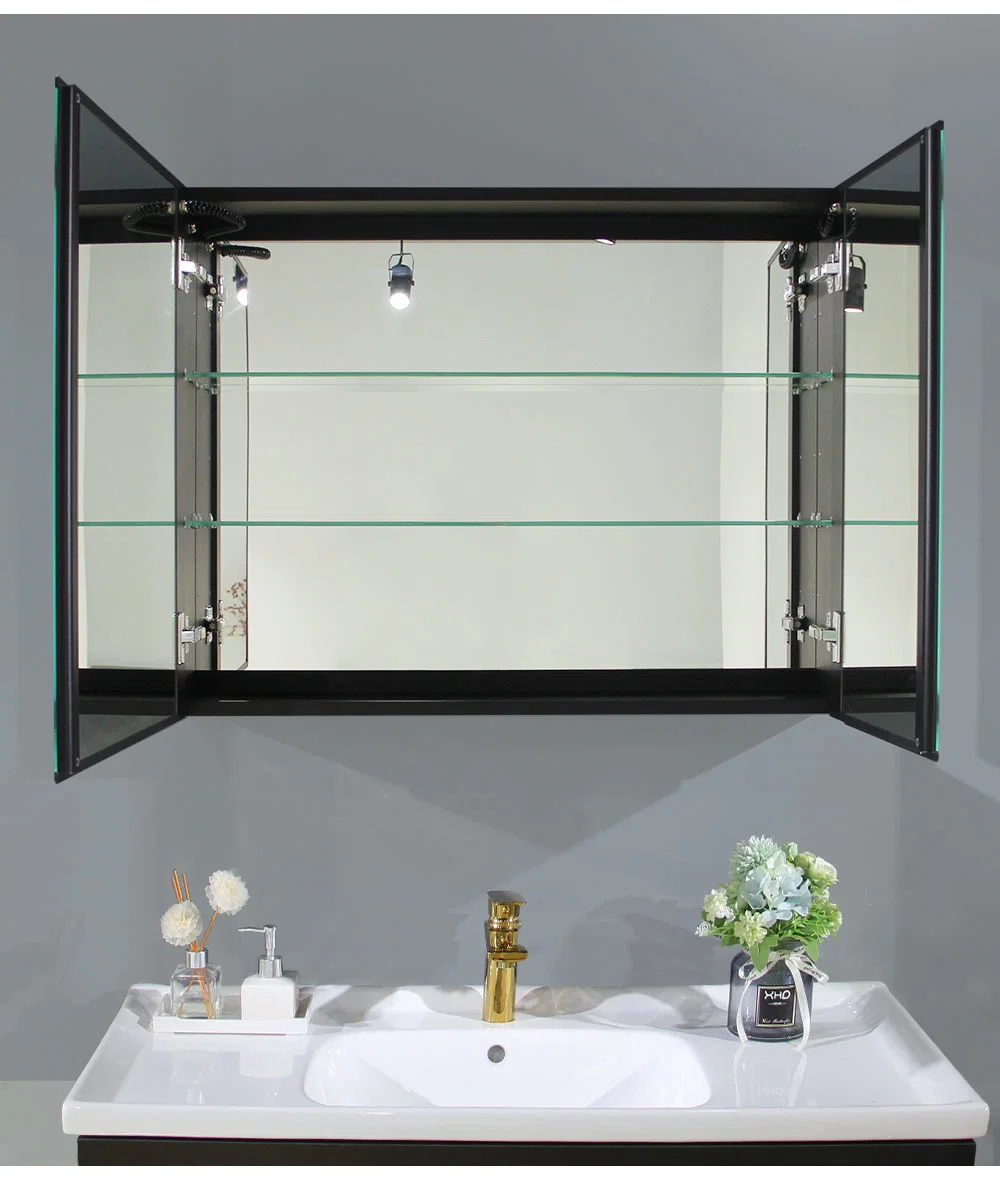 New Design Anti-Fog Bathroom Mirror Cabinet with LED Light and Shelf Storage
