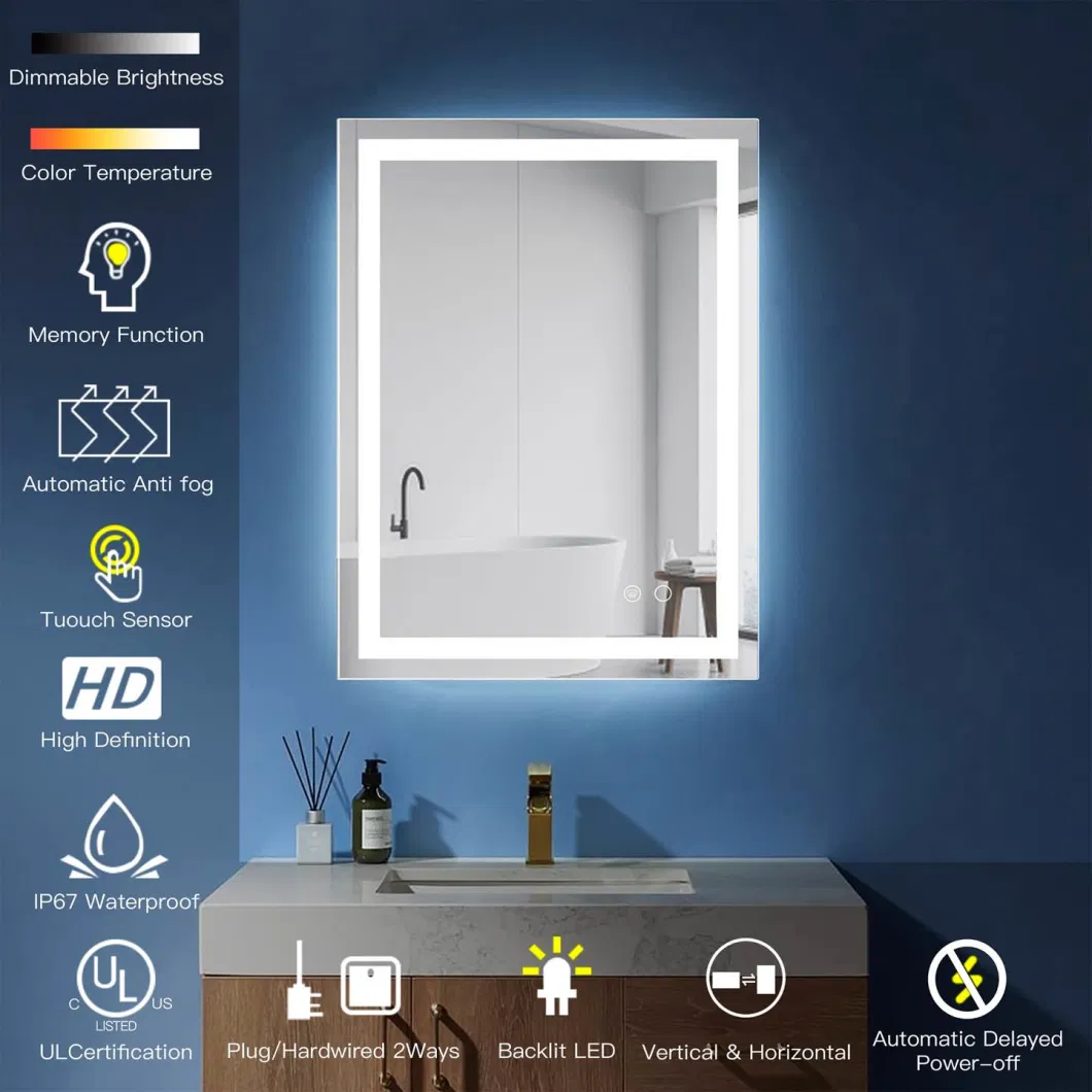 Ortonbath 24X32 LED Bathroom Mirror with Memory Lights Anti-Fog Dimmable Backlit + Front Lit Lighted Bathroom Vanity Mirror