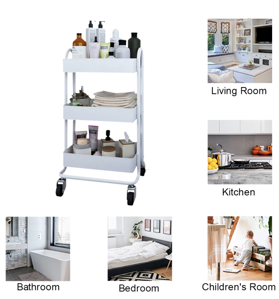 3 Tier Rolling Storage Trolley, Orange for Kitchen, Bathroom, Office