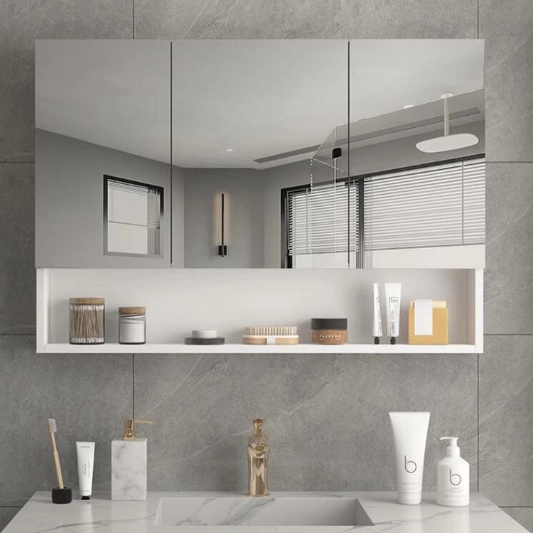 Modern Wall Mounted Storage Structure Adjustable Illuminated Bathroom Mirror Cabinet