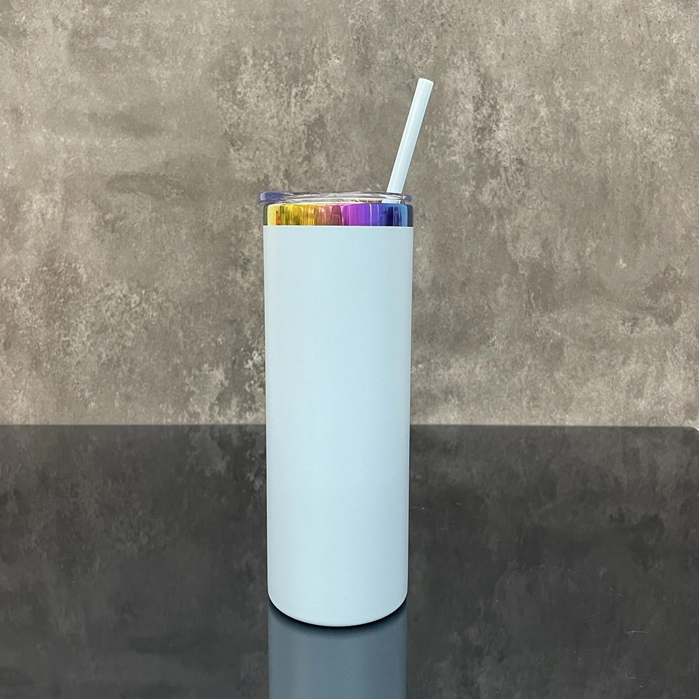 Wholesale Bulk 20oz Colorful Vacuum Insulated Vacuum Insulated Powder Coated Mirror Rainbow Plated Underneath Skinny Straight Tumbler for Laser Engrave