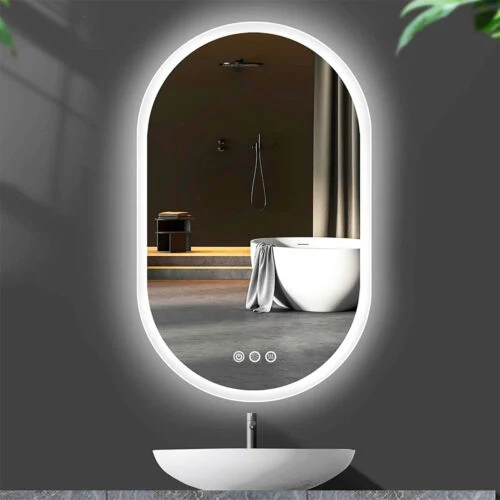 Anti-Flog Oval Black LED Bathroom Mirror Double Sink Extra Large Bathroom Mirror