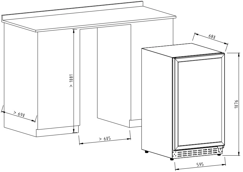 83 Bottles Single Temperature Zone Wine Cooler Built in Wine Cabinet