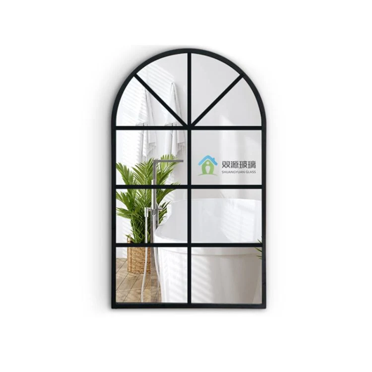 Black Iron Irregular Glass Wall Mirror Framed Metal Accent Mirror Bathroom Wall Grid Mirror