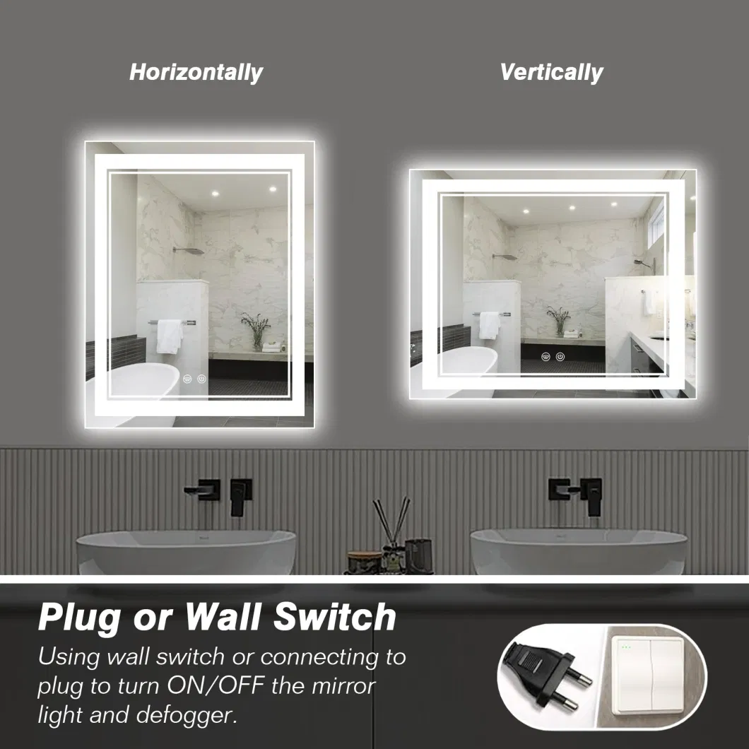Ortonbath Backlit LED Mirror for Bathroom 28X20 Inch, Wall-Mounted Bathroom Mirrors with Lights for Vanity, Dimmable Touch Sensor, 3000-6000K Anti-Fog Makeup