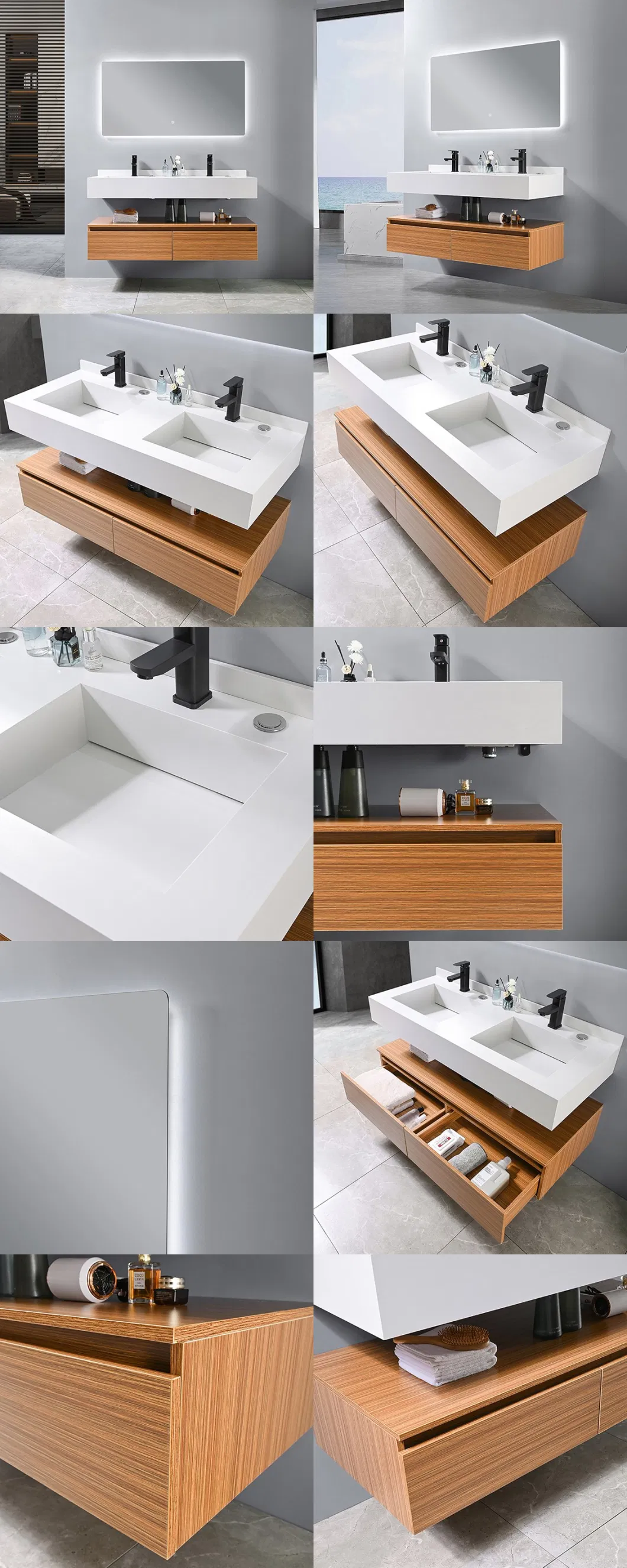 Luxury Design Solid Wood Floating Vanity Bathroom Supplier Mirror Cabinet MDF