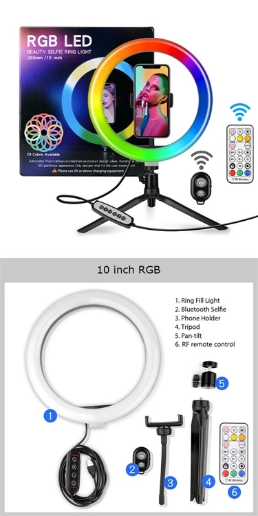 Dimmable RGB LED Ring Light Kit for Makeup Video Studio