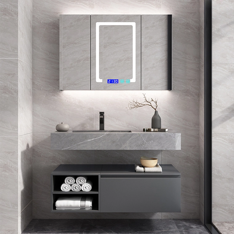 Modern Large Size Wooden Bathroom Cabinet Sintered Stone Vanity Countertop LED Mirror Luxury Bath Furniture Combo