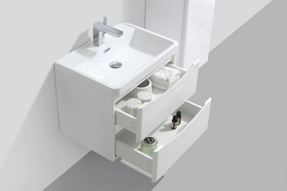 Bathroom Cloakroom PVC Wall Hung Two Drawers Vanity Unit with Polymarble Basin