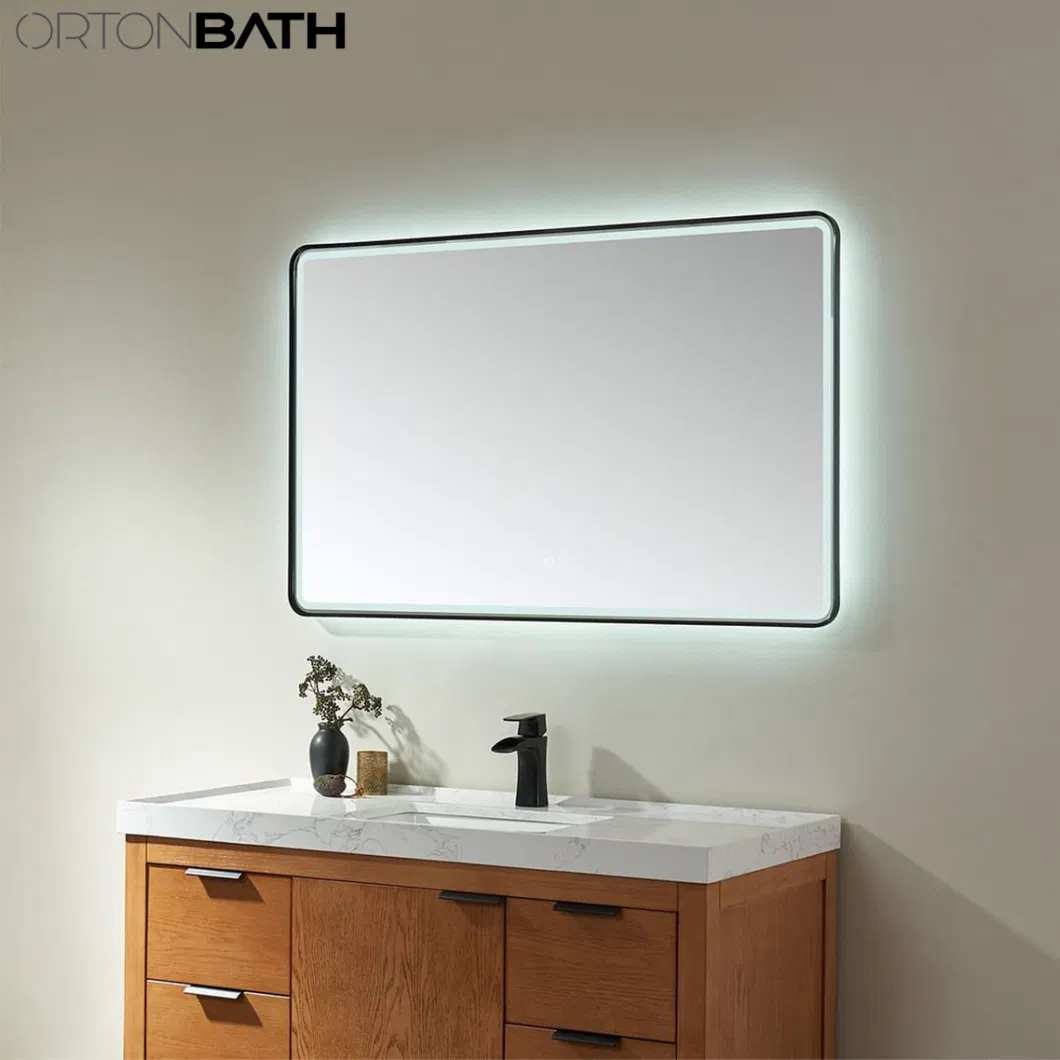 Ortonbath White Framed LED Bathroom Mirror, Wall-Mounted Vanity Makeup Lighted Mirror, Anti-Fog, Dimmable Lights, Waterproof Mirror Cabinet