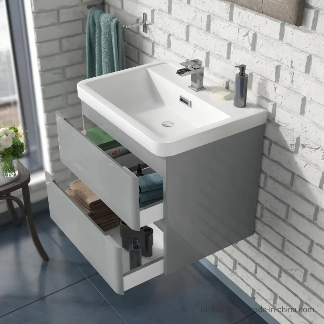Light Grey 600mm Bathroom Basin Sink Wall Hung Vanity Unit