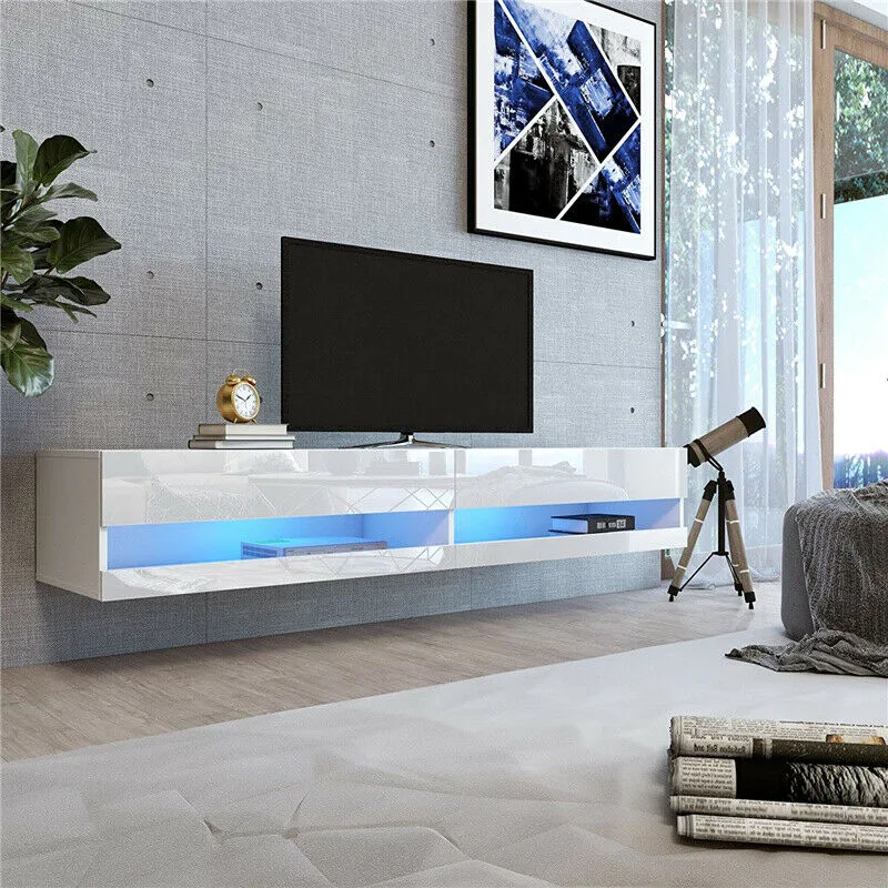 High Glossy Entertainment Large Wall Mounted LED TV Units with Flap Doors