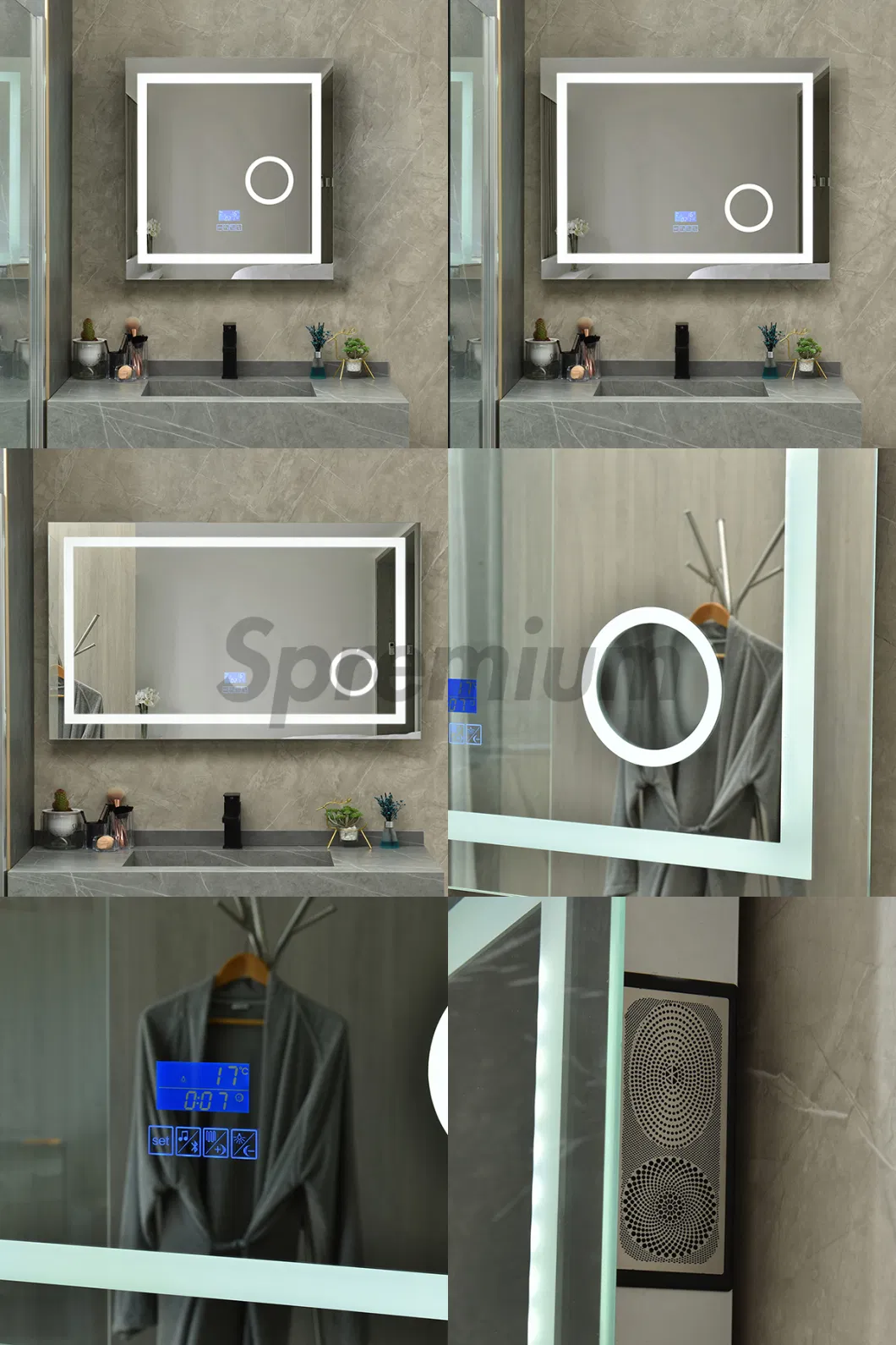 Smart Hotel LED Light Bath Mirror Designer Nordic Bathroom Touch Screen Mirror Bluetooth Mirrors