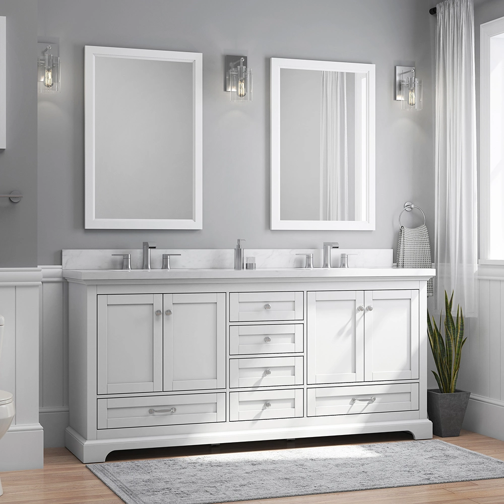 Solid Wood Luxury White Floor Standing Bathroom Furniture Cabinet Vanity Customize Bathroom Cabinet