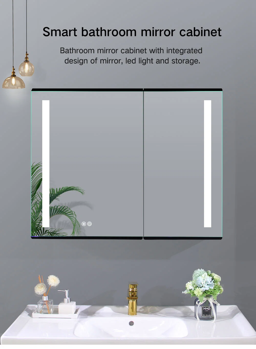 New Design Anti-Fog Bathroom Mirror Cabinet with LED Light and Shelf Storage