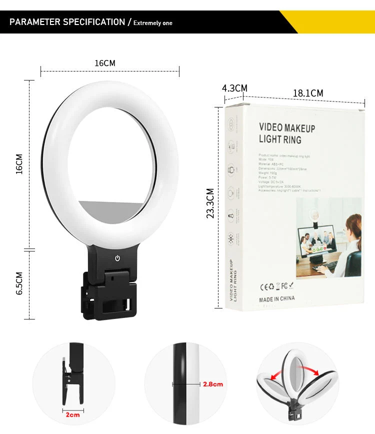 LED Ring Light and Makeup Mirror Photographic Lighting 6 Inch