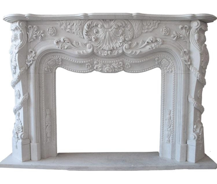 French Style Hand Carved White Marble Fireplace for House Decoration