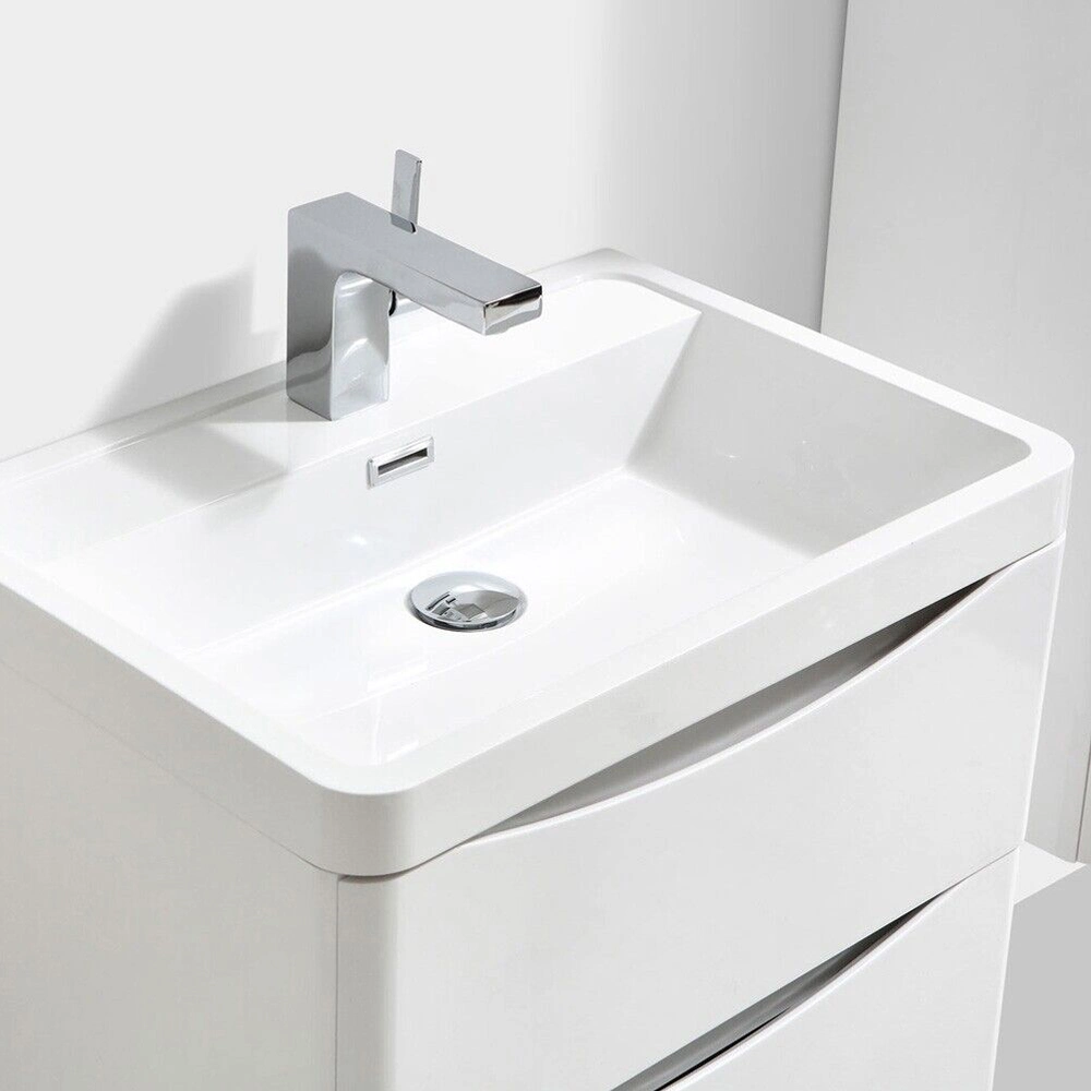 Bathroom Cloakroom PVC Wall Hung Two Drawers Vanity Unit with Polymarble Basin