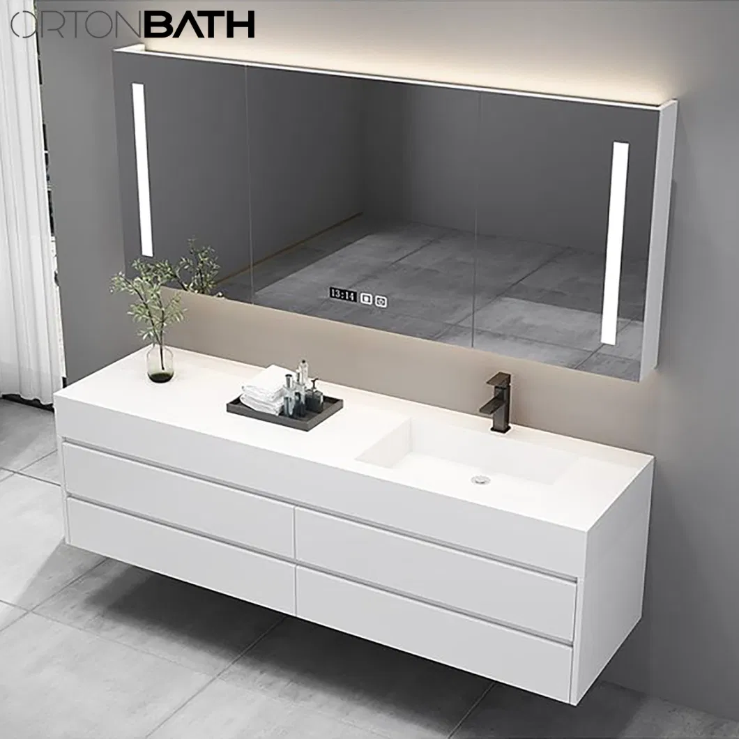 Ortonbath Three Door Make up Smart Bathroom Edge Lit Anti Fog Vanity LED Light Mirror Wall Mirror Bath LED Mirror Cabinet with Time Touch Sensor