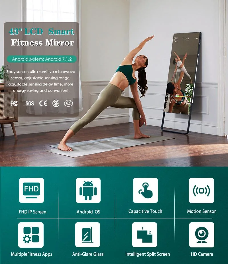 32 Inch/ 43 Inch Fitness Smart Mirror with Touch Screen, Interactive Magic Glass Mirror Display for Exercise Workout/Sport/Gym/Yoga