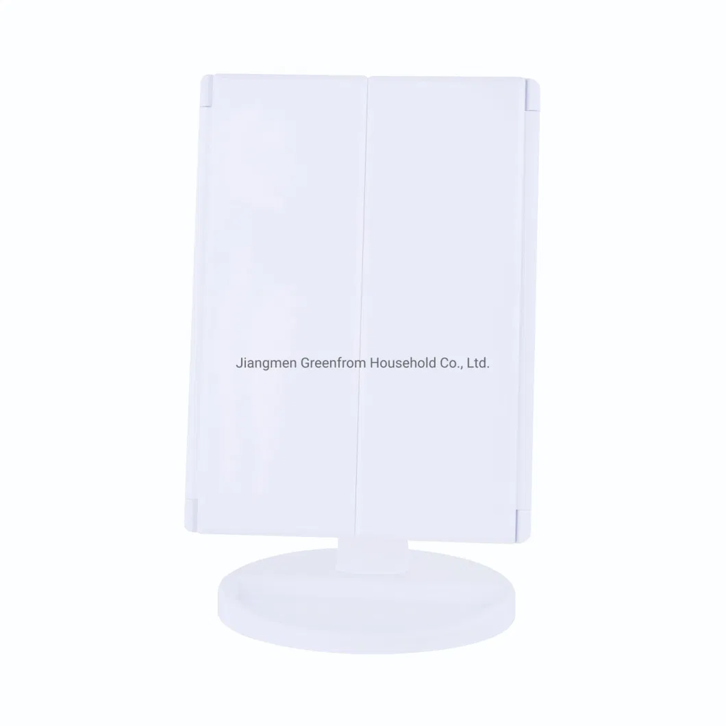 2024 White Extra Large Trifold LED Lighted Table Mirror for Cosmetics