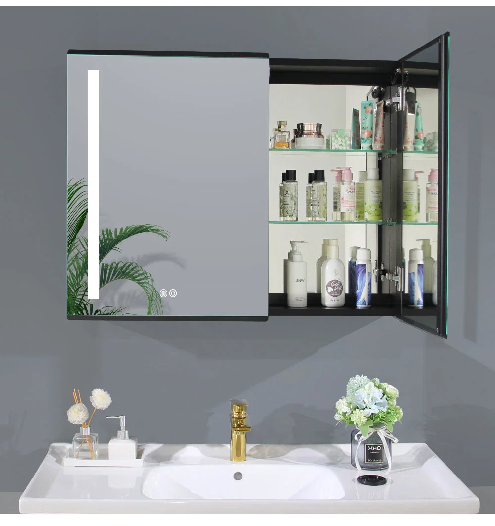 New Design Anti-Fog Bathroom Mirror Cabinet with LED Light and Shelf Storage