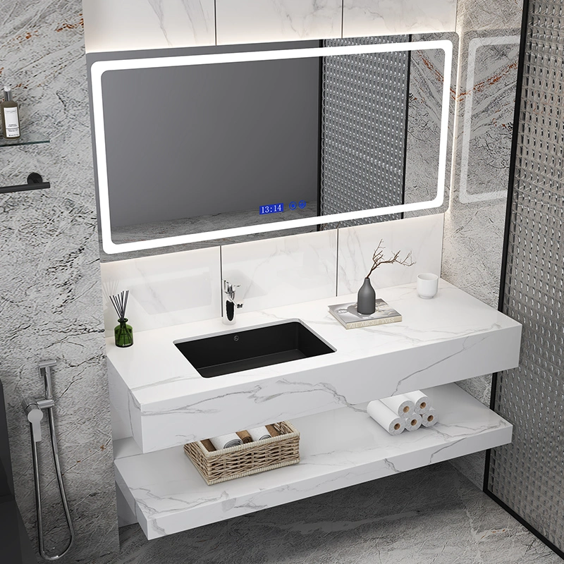 1400mm Width Luxury Modern Design LED Backlit Mirror Sintered Stone Basin Wall Mounted Wooden Bathroom Vanity Cabinet Furniture