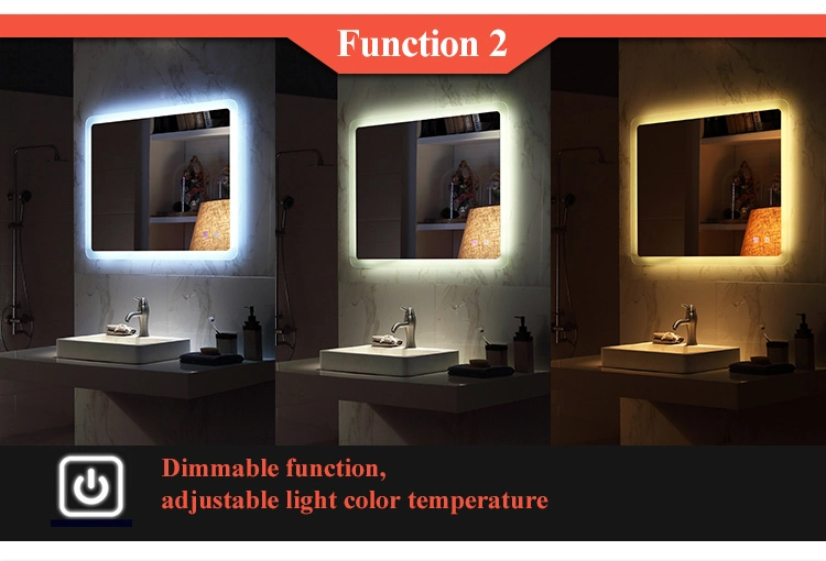 Rectangular Time Display Mirror Bathroom LED Backlit Defogger Smart Mirror