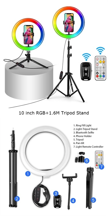 Dimmable RGB LED Ring Light Kit for Makeup Video Studio