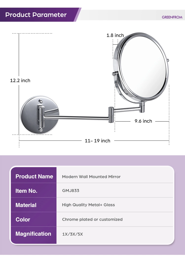 New Arrival Double Sides Metal Hotel Bathroom Wall Mounted Magnifying Silver Mirror Bathrooms Using Gmj833