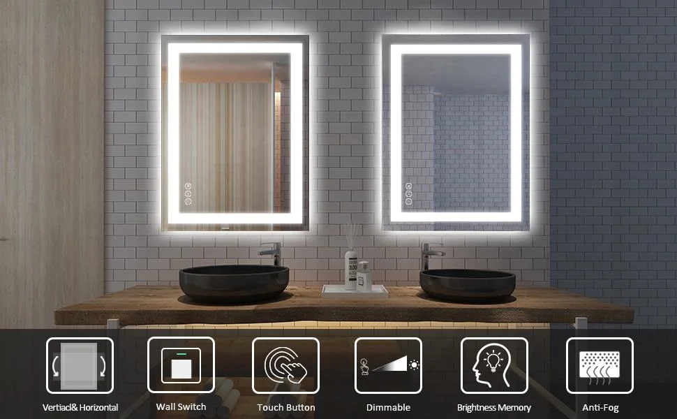 LED Bathroom Mirror 28&quot;X 36&quot; with Front and Backlight, Stepless Dimmable Wall Mirrors with Anti-Fog, Shatter-Proof, Memory, 3 Colors, Double LED Vanity Mirror