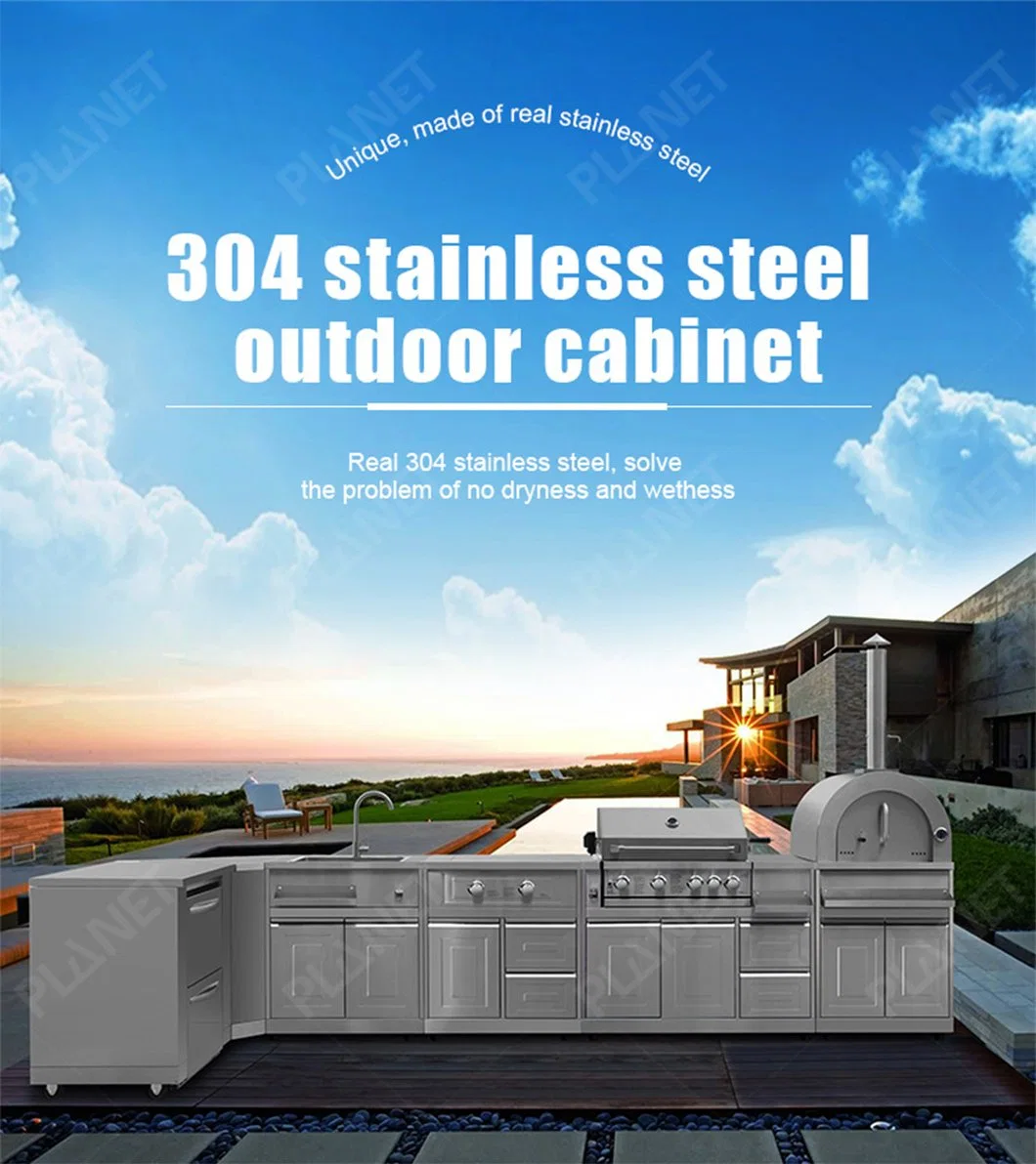 Stainless Steel 6 Burners BBQ Smokers Built in Kitchen Cabinet Outdoor Charcoal Gas BBQ Grills