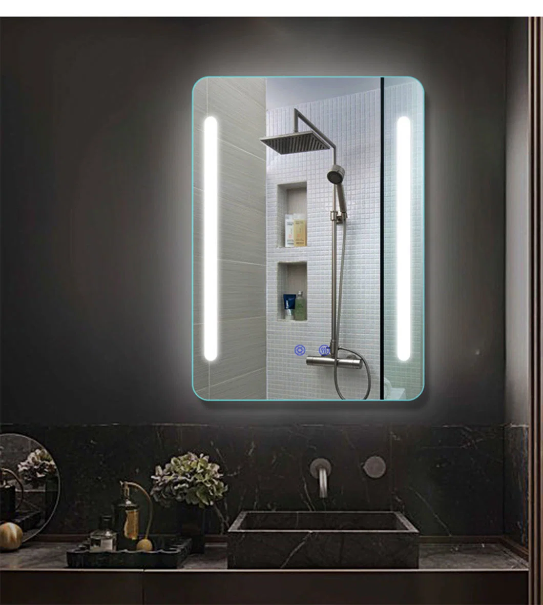 Custom Sample Hotel Villa Single Double Switch Degogger Bath LED Mirrors Round with Time Clock Display