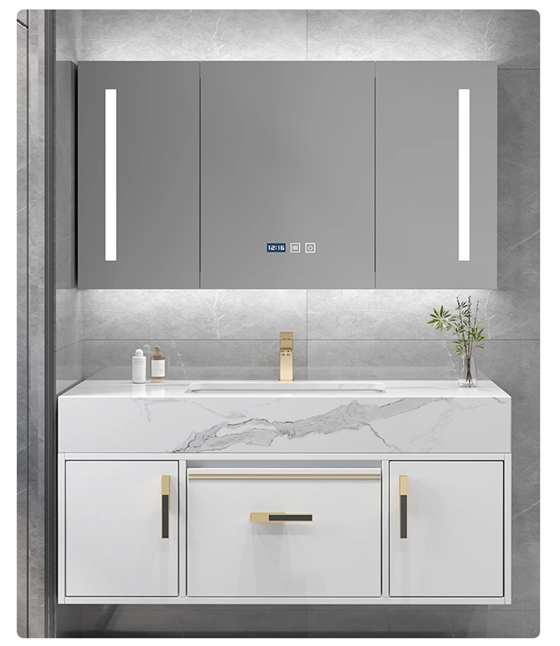 Wholesale Wall Mounted Vanity Cabinets Hotel Bathroom Furniture Modern Light Luxury Cabinet Including Basin and Smart Mirror