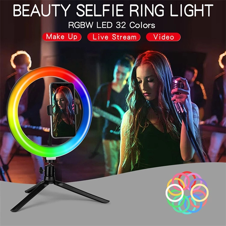 Dimmable RGB LED Ring Light Kit for Makeup Video Studio