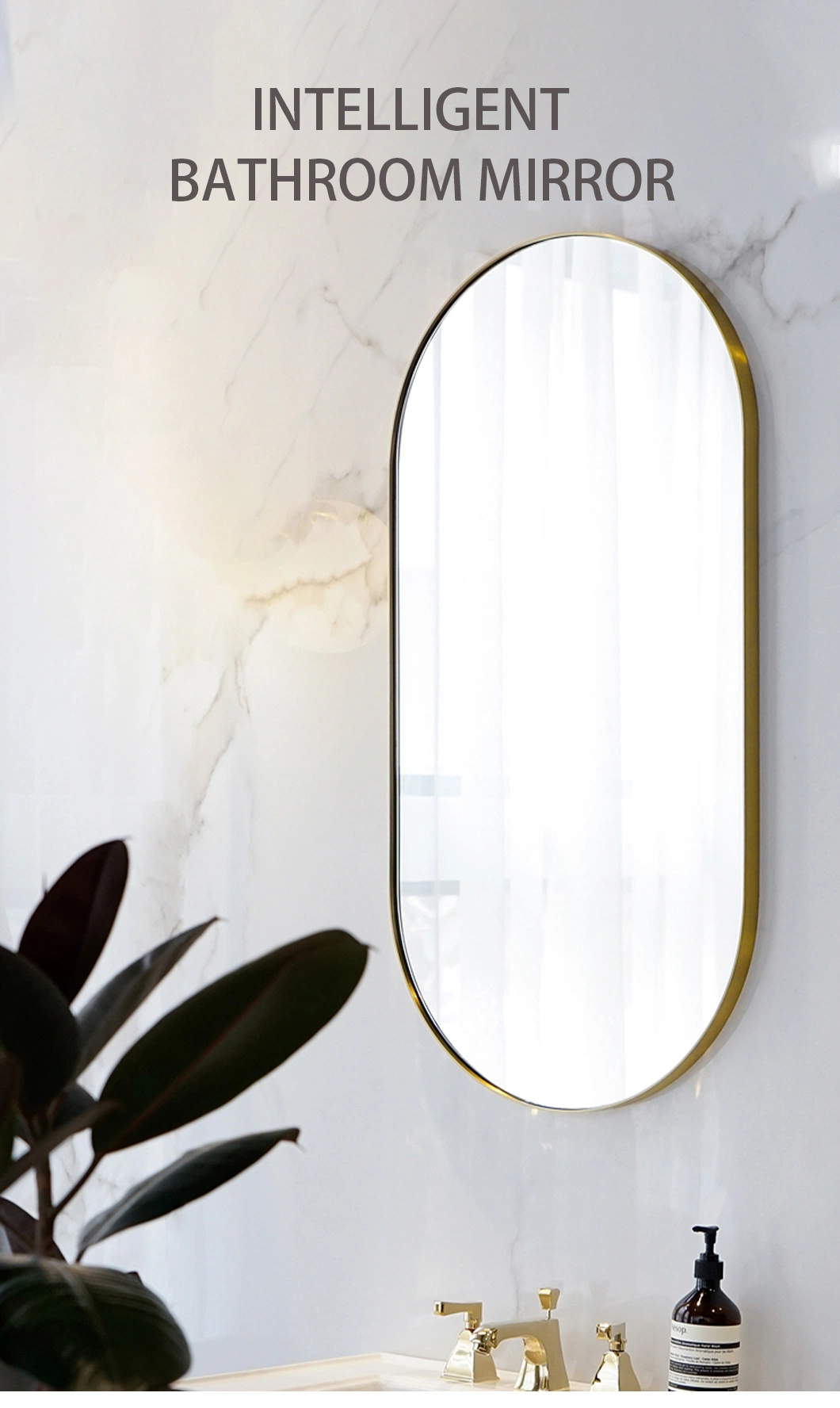 Fashion Silver Oval Gold Mirrors Antique Glass Large Framed Bathroom Shaving Vanity Mirror