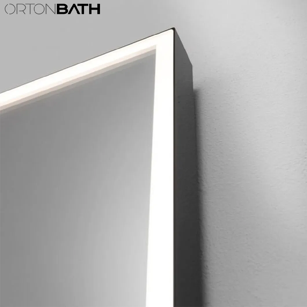 Ortonbath White Framed LED Bathroom Mirror, Wall-Mounted Vanity Makeup Lighted Mirror, Anti-Fog, Dimmable Lights, Waterproof Mirror Cabinet