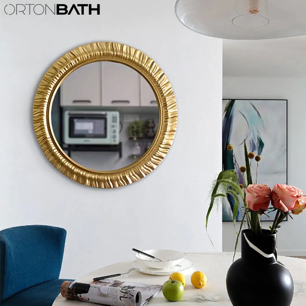 Ortonbath Gold Round Sunburst Circle Bath Home Smart Wall Mounted Non-LED Mirror Bathroom Designer Art Decor Mirror