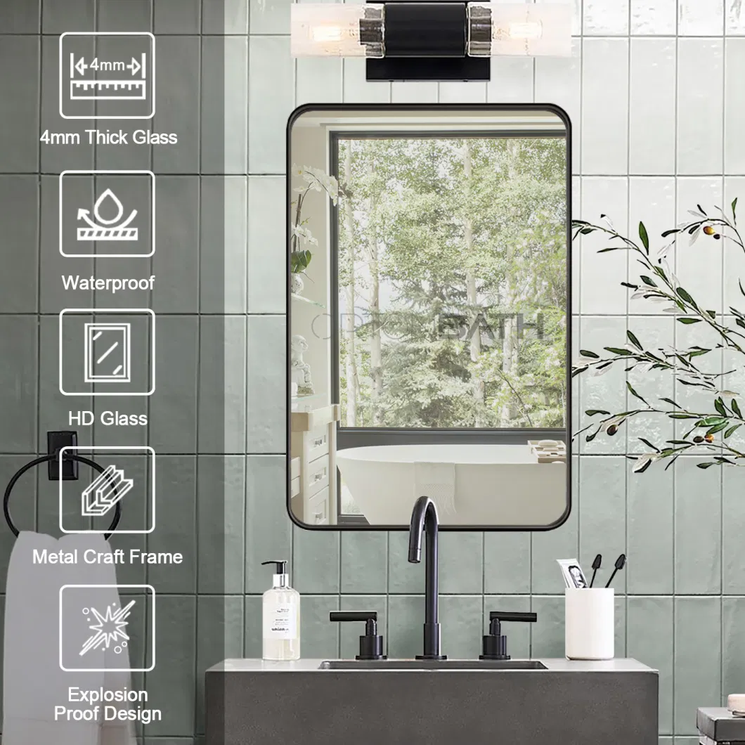 Ortonbath1 Art Rectangular Beveled Wall Mirror Silver Backed Rectangle Mirrored Glass Vanity, Bedroom, or Bathroom Hangs Horizontal &amp; Vertical Frameless