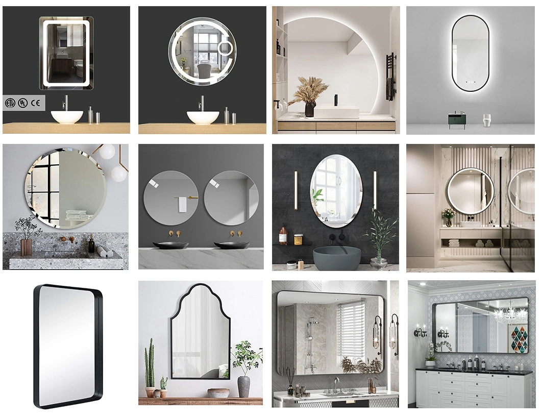 Factory Price Frame Frameless Arched Rectangle Round Shape Metal Wall Makeup LED Mirror Horizontal/Vertical Bathroom Living Room Furniture Beveled Mirror